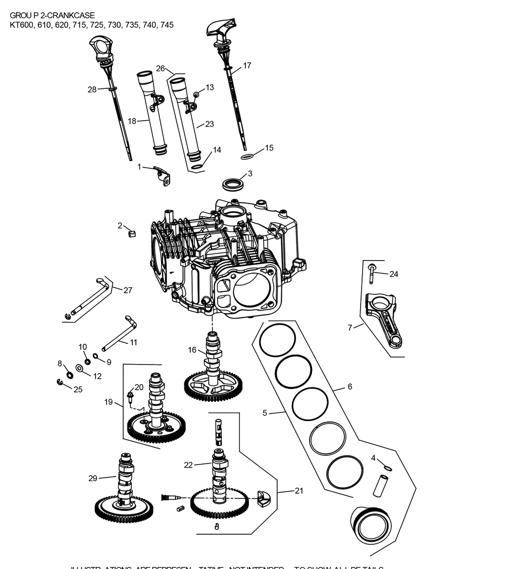 Kt725-3108 Crankcase Diagram and Parts List for KT725-3108  Cub Cadet Engine
